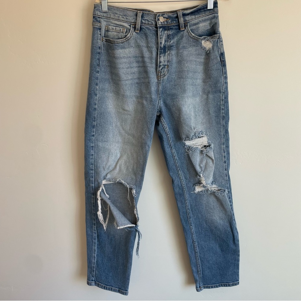 Cello Boutique Straight Leg Busted Knee Jeans